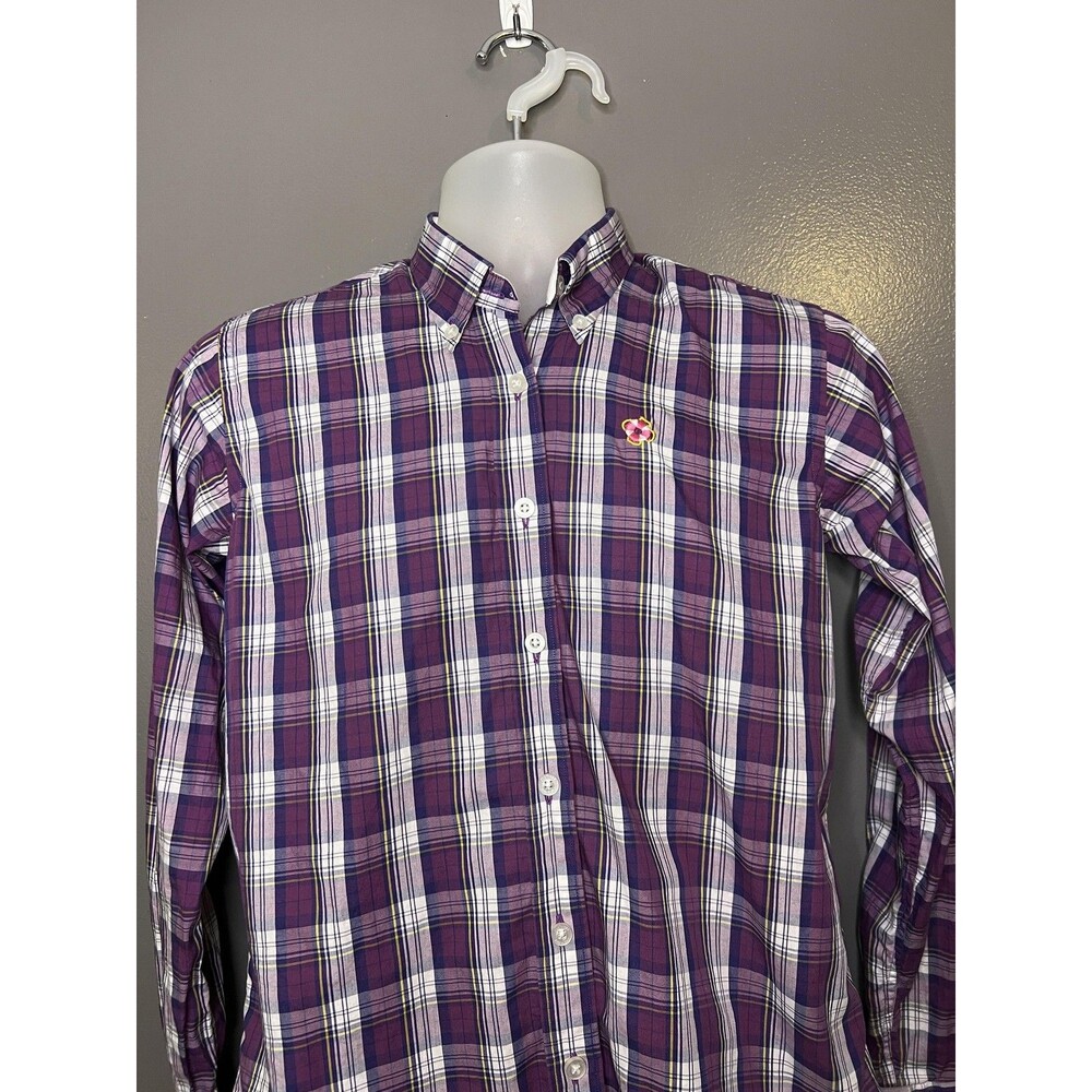 Castaway Nantucket Island Shirt Mens Medium Purple Plaid Button Down Casual